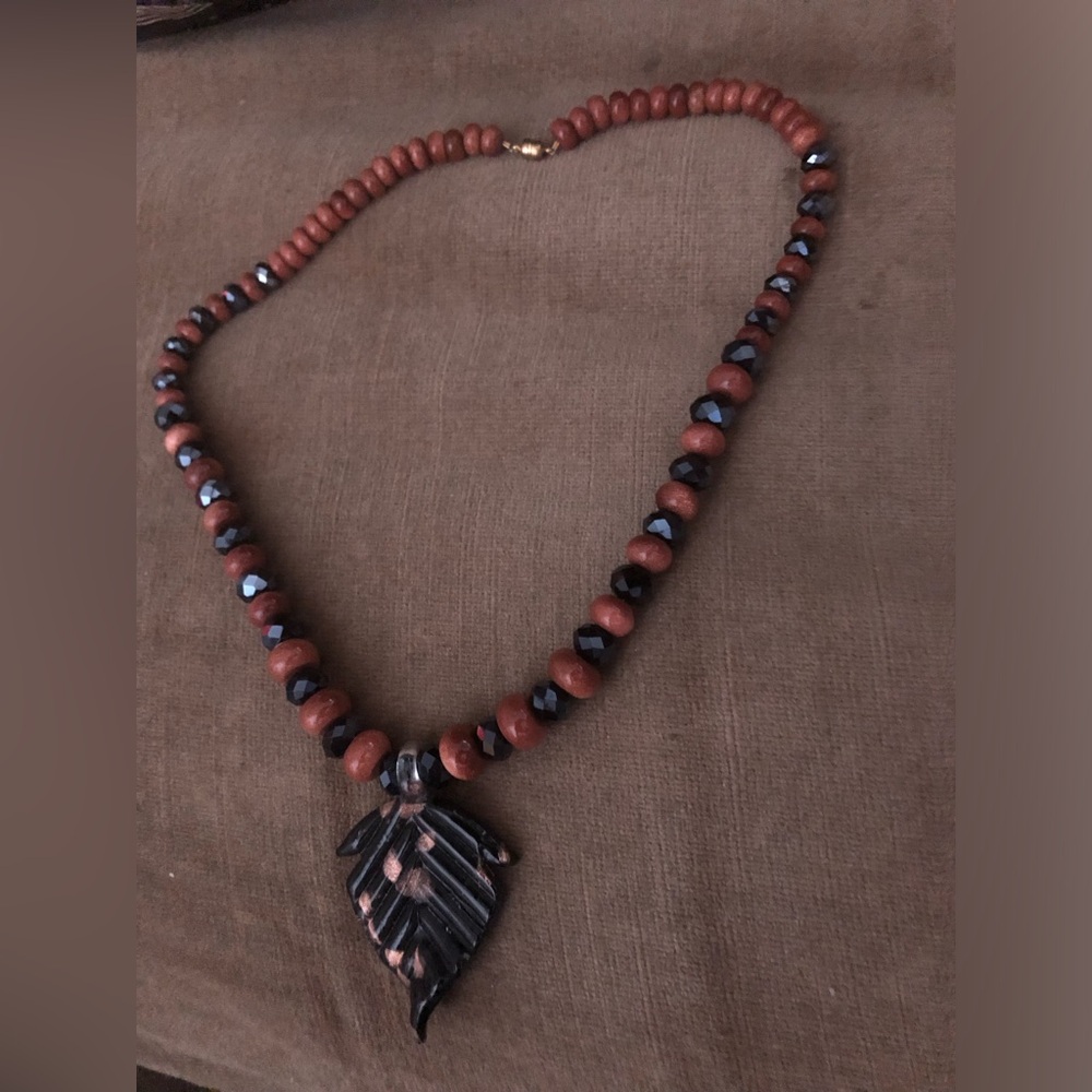 Murano Glass Leaf Pendant on a Goldstone & Crystal Necklace - $80 or $65 w/offer